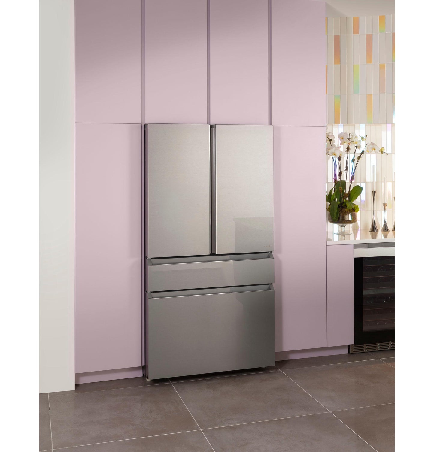 Cafe CJE23DM5WS5 CAF(EBACK)™ ENERGY STAR® 23.2 Cu. Ft. Smart Counter-Depth 4-Door French-Door Refrigerator in Platinum Glass With Dual-Dispense AutoFill Pitcher