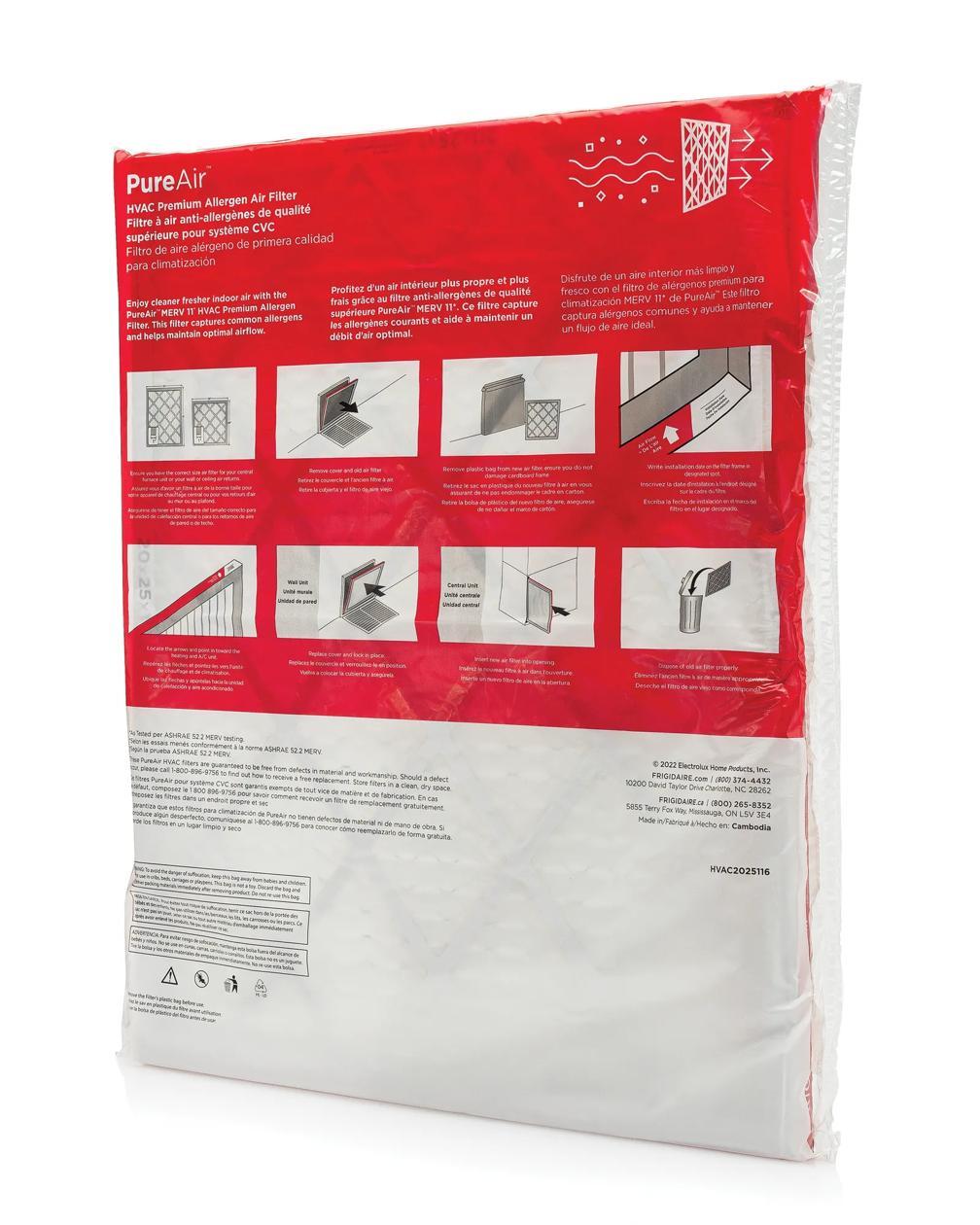 Frigidaire HVAC2025116 PureAir® 20" x 25" x 1" MERV 11 Premium Allergen Air Filter - 6 Pack