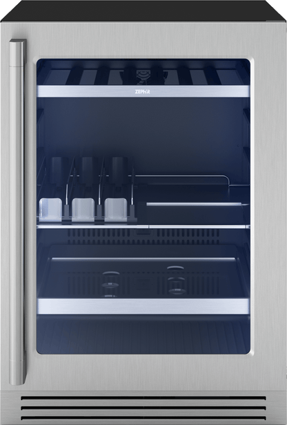 Zephyr PRPB24C01CG Presrv Pro Beverage Cooler, 24in Under Cabinet, SS+Glass, Reverse Door, 1 Zone
