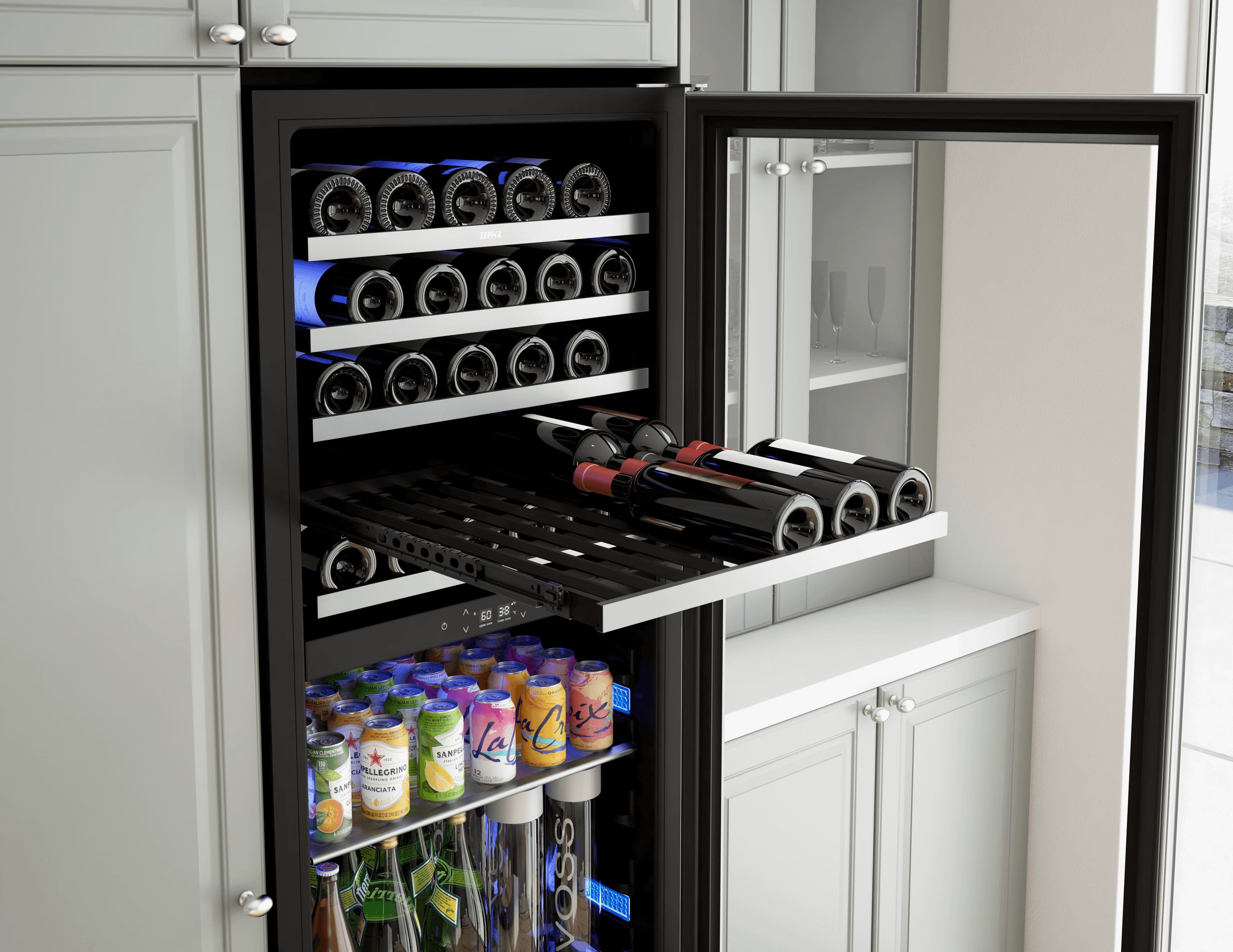 Zephyr PRWB24F02AG Presrv Wine and Beverage Cooler, 24in, Full Size, SS+Glass, Reversible Door, 2 Zones