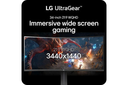 Lg 34GP63AB 34 Inch Curved UltraGear™ QHD 1440P HDR 10 160Hz Monitor with Tilt/Height Adjustable Stand