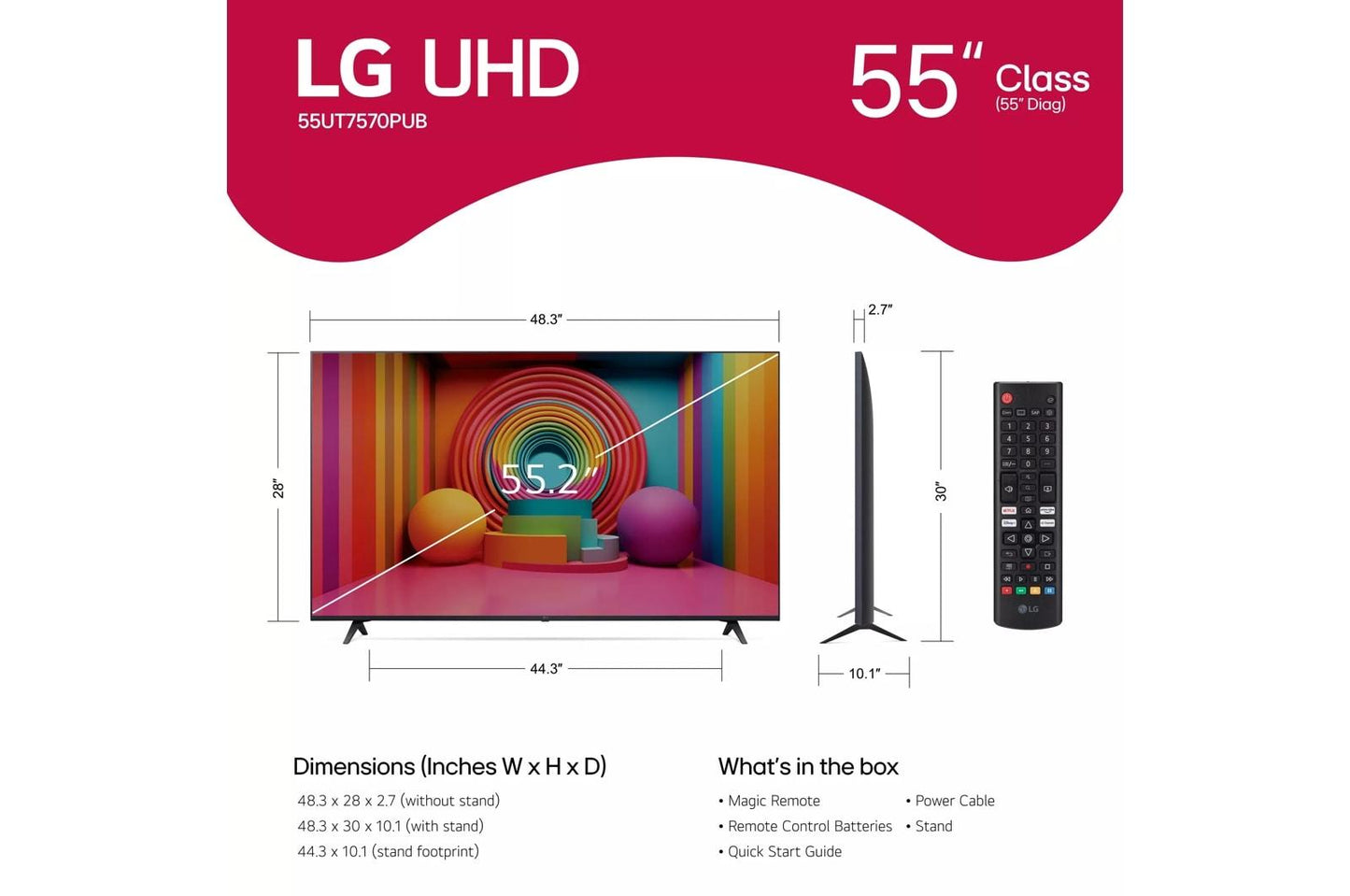 55UT7570PUB LG 55 Inch Class UHD Series 4K UHD TV with webOS 24