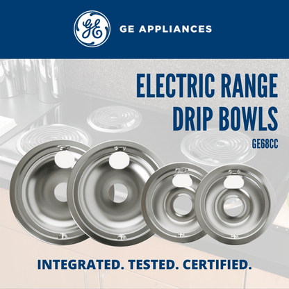 Ge Appliances GE68CA Range 4-Piece Drip Pan Set  6" & 8" Chrome Replacement Bowls
