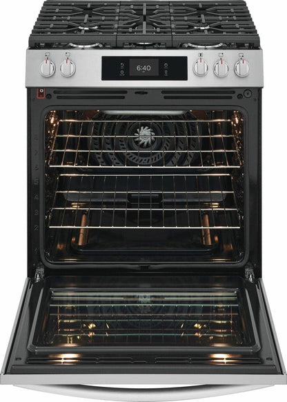 Frigidaire GCFG3070BF 30" Front Control Gas Range with Stone-Baked Pizza