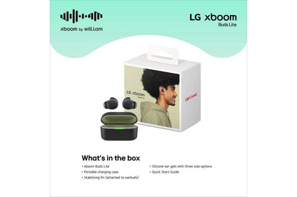 BUDSLITEAUSALBK LG xboom Buds Lite by will.i.am  Bluetooth Earbuds  xboom Signature Sound with up to 35 Hrs of Battery Life, Black