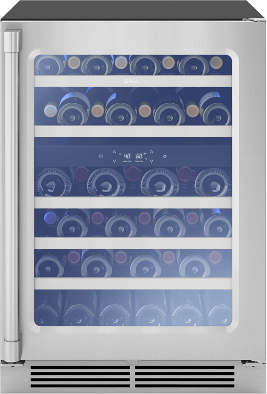 Zephyr PRPW24C02AG Presrv Pro Wine Cooler, 24in Under Cabinet, SS+Glass, Reverse Door, 2 Zone