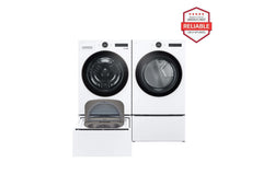 Lg WM6500HWADLEX6500WWD300CWWDP6W 5.0 cu. ft. Front Load Washer and 7.4 cu. ft. Electric Dryer with pedestal washer and drawer Laundry Set in White