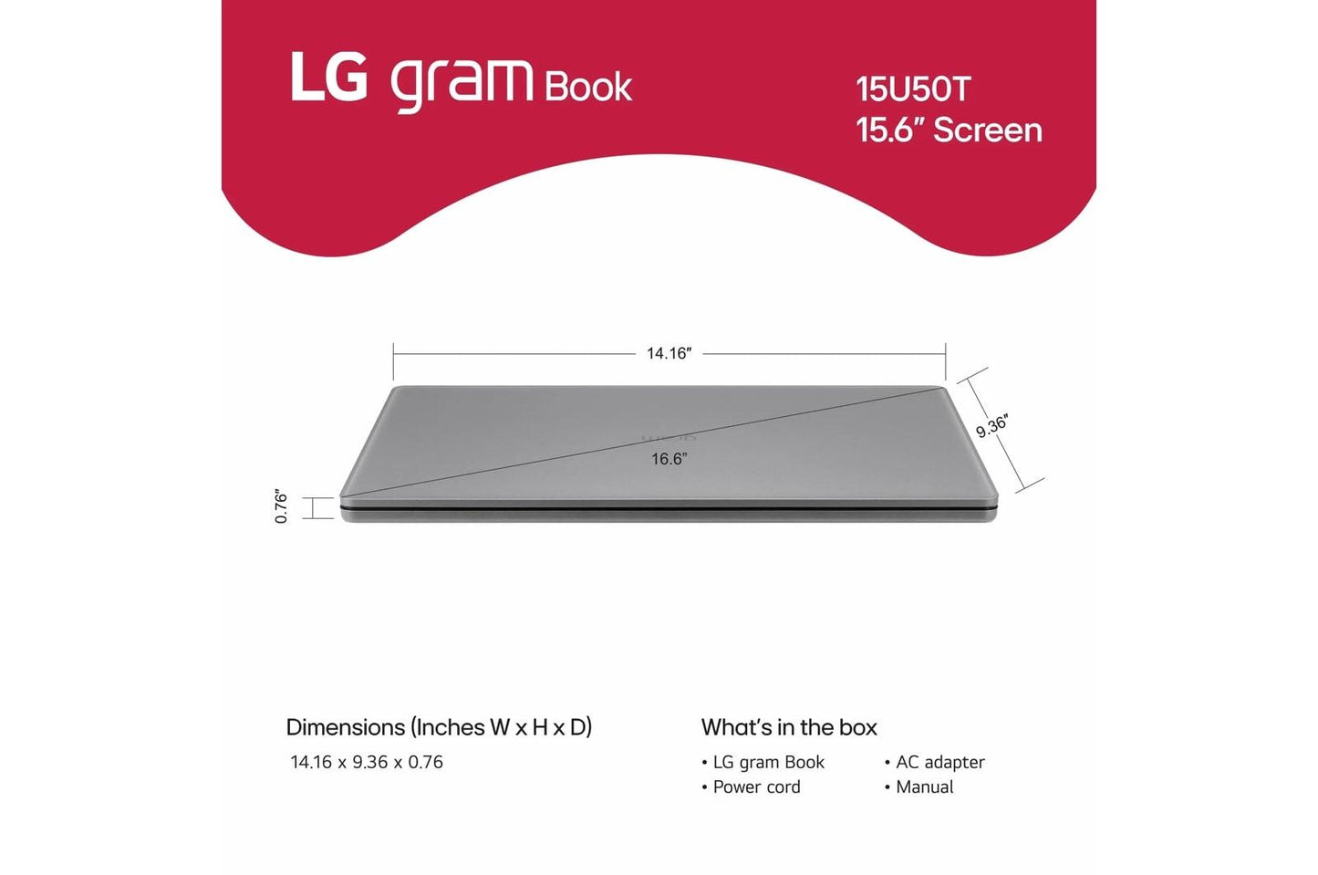 15U50TGARS2U1 LG gram Book 15.6 Inch, Thin and Lightweight Laptop, Windows 11 Home, Intel® Core™ i5-1334U, 8GB RAM, 512GB SSD, Titan Silver