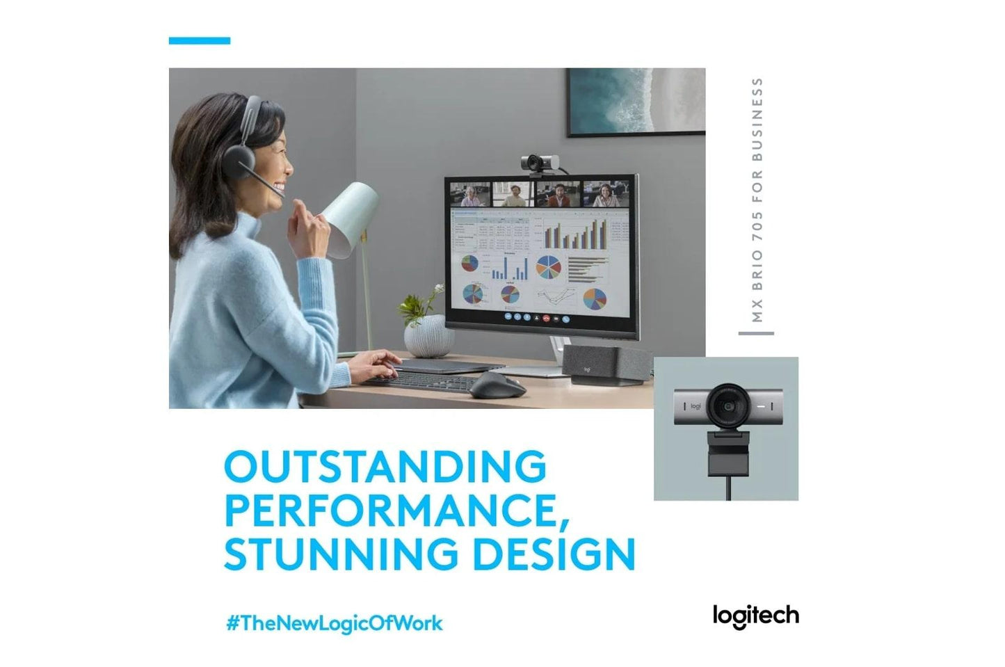 Lg 960001529 Logitech MX Brio 705 for Business 4K Webcam with Auto Light Correction, Ultra HD, Auto-Framing, Show Mode, USB-C, Works with Microsoft Teams, Zoom, Google Meet, Graphite