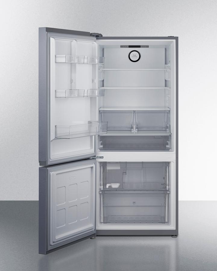 Summit FFBF174SSIMLHD 30" Wide Bottom Freezer Refrigerator With Icemaker, Counter Depth