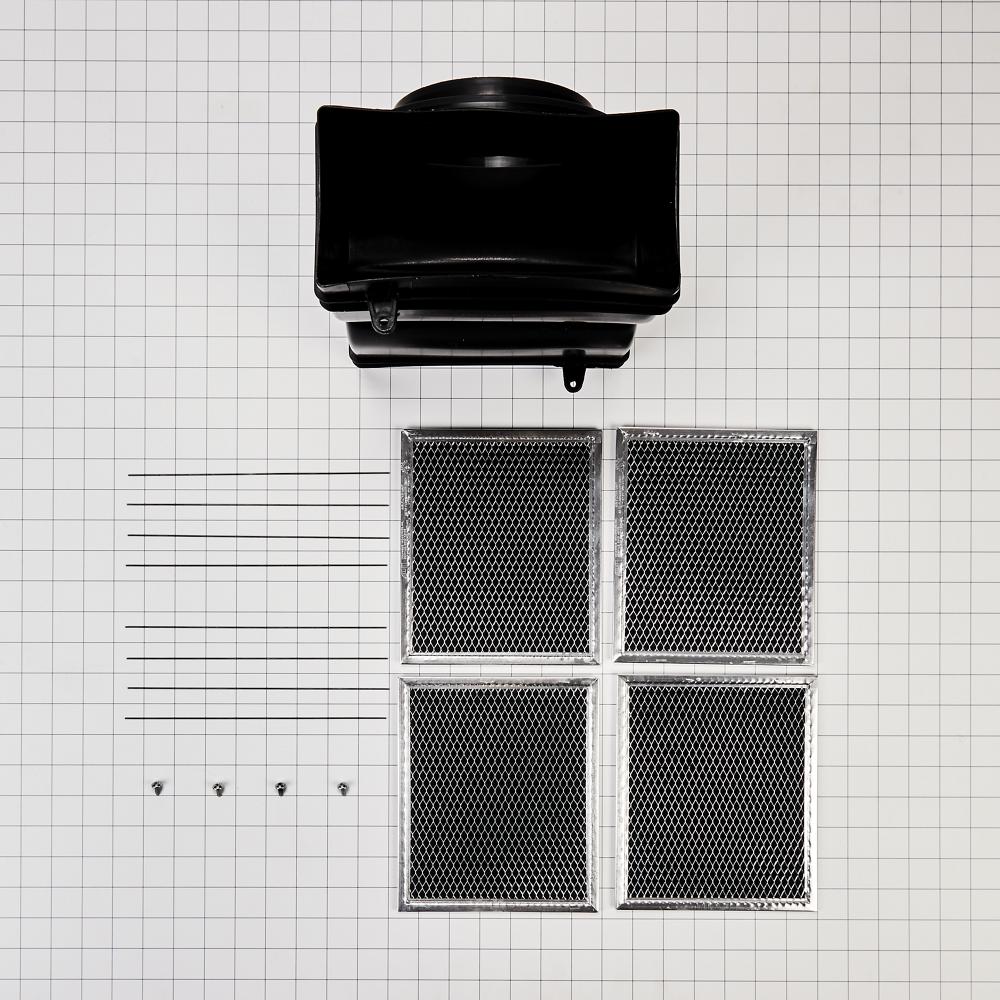 Whirlpool W11430922 Range Hood Island Recirculation Kit with 2 Charcoal Filters, 4 Clips, and a Deflector Damper - Silver