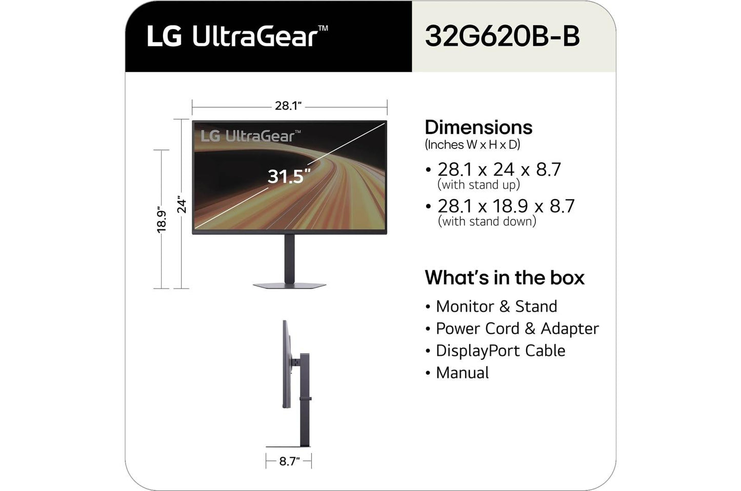 Lg 32G620BB 32 Inch UltraGear™ G6, QHD 200Hz Gaming Monitor