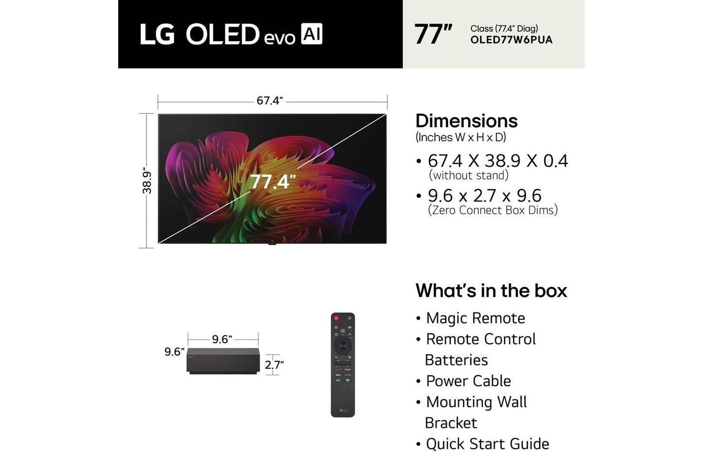 Lg OLED77W6PUA 77 Inch Class LG OLED evo AI W6 4K Smart TV 2026 with Wallpaper Design and Supplied Flush Wall Mount