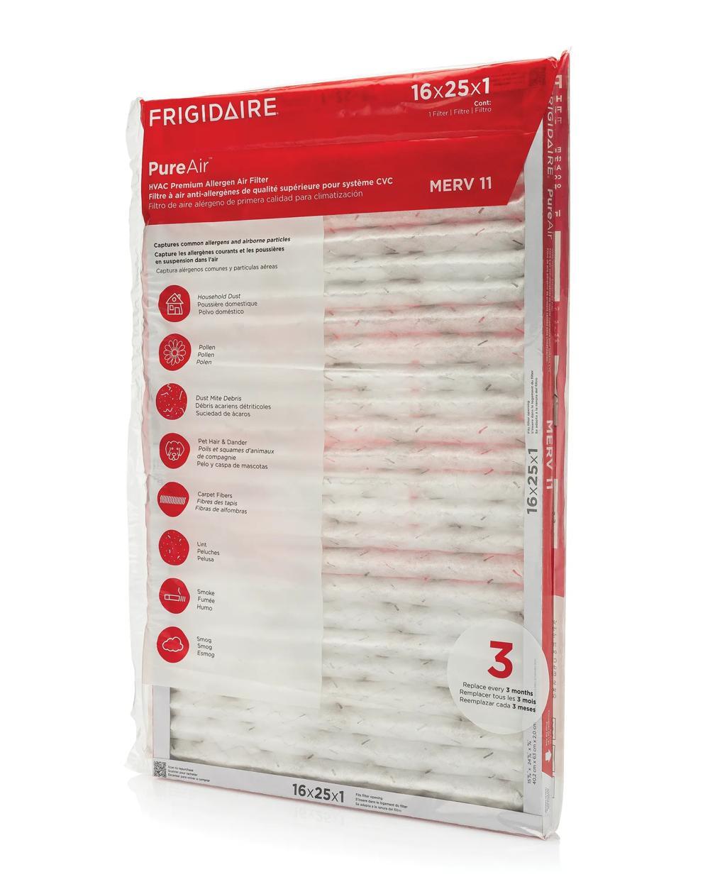 Frigidaire HVAC1625116 PureAir® 16" x 25" x 1" MERV 11 Premium Allergen Air Filter - 6 Pack