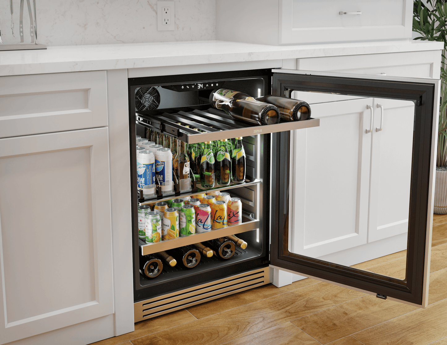 Zephyr PRPB24C01CG Presrv Pro Beverage Cooler, 24in Under Cabinet, SS+Glass, Reverse Door, 1 Zone