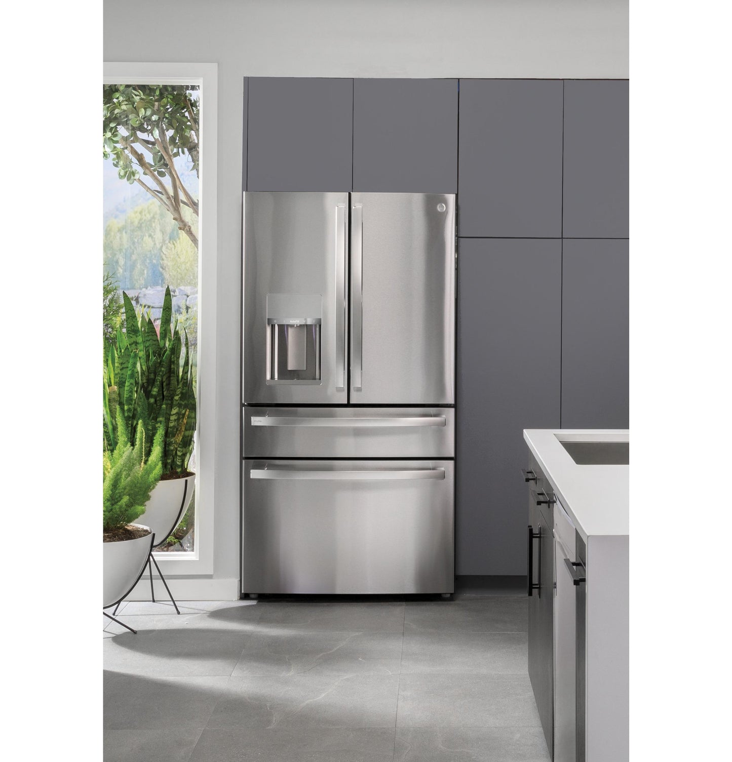 PXD22BYPFS GE Profile™ 22.4 Cu. Ft. Smart Counter-Depth Fingerprint Resistant 4-Door French-Door Refrigerator with Door In Door
