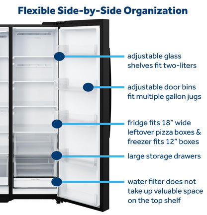 GZS24NGYBB GE® 23.6 Cu. Ft. Counter-Depth Side-By-Side Refrigerator with Extra Tall Dispenser and In-Door Icemaker