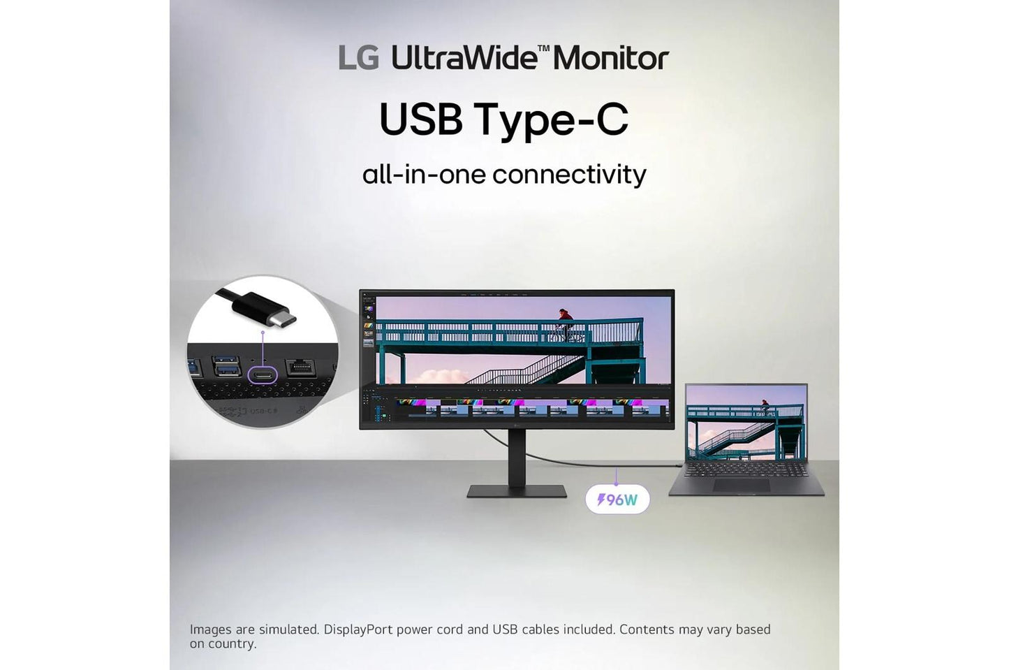 Lg 34U650AB 34 Inch UltraWide™ WQHD IPS 100Hz USB-C PD 96W Computer Monitor with Built-in KVM/Power