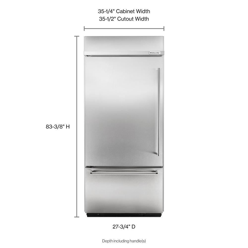 Kitchenaid KBBL306ESS 20.9 Cu. Ft. 36" Width Built-In Stainless Bottom Mount Refrigerator with Platinum Interior Design