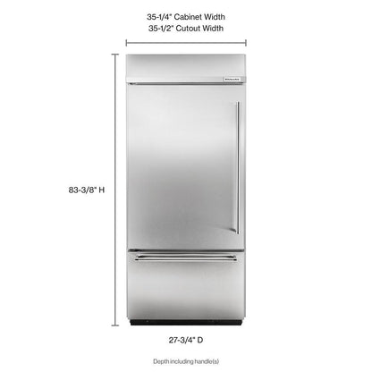 Kitchenaid KBBL306ESS 20.9 Cu. Ft. 36" Width Built-In Stainless Bottom Mount Refrigerator with Platinum Interior Design