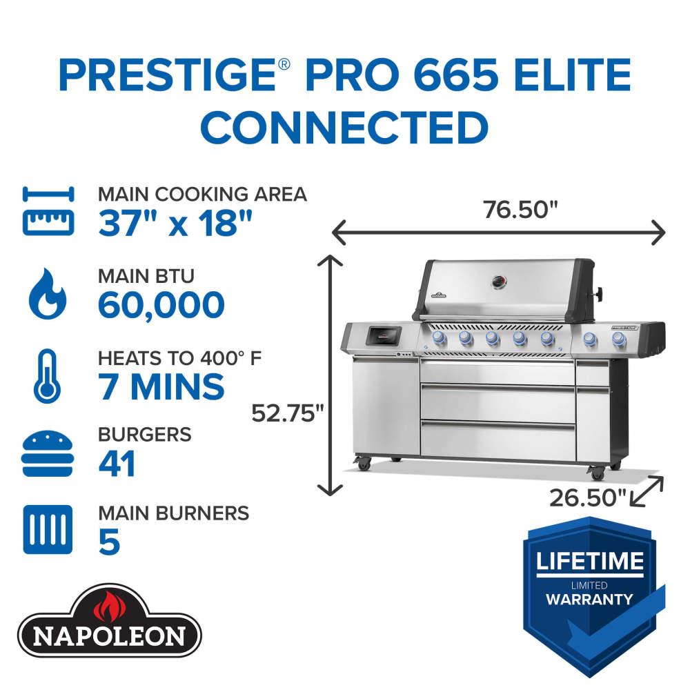 Napoleon Bbq PRO665VXRSIBNSS Prestige PRO 665 Elite with Smart Technology & Electric Smoker Box , Natural Gas, Stainless Steel
