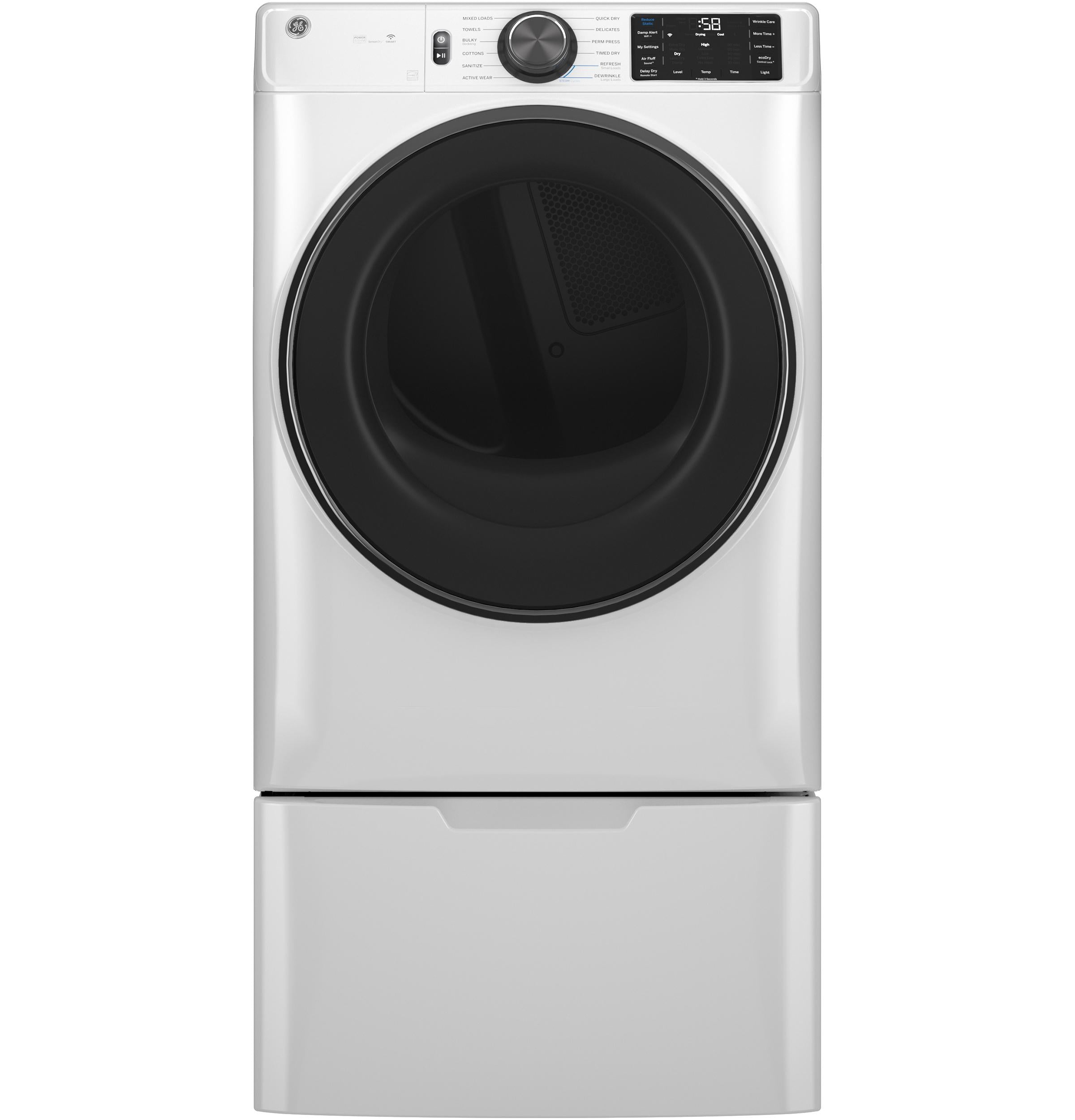 GFD65ESSVWW GE® ENERGY STAR® 7.8 cu. ft. Capacity Smart Front Load Electric Dryer with Steam and Sanitize Cycle