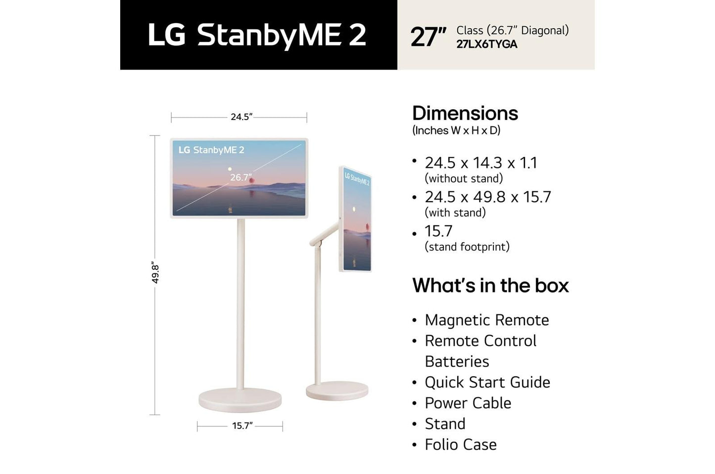Lg 27LX6TYGA StanbyME 2 27 Inch Portable Smart Touch Screen with 4hr Battery