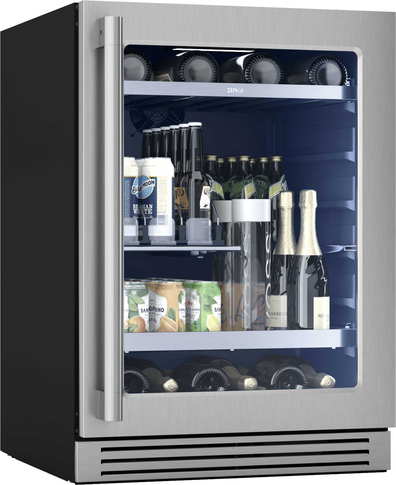 Zephyr PRPB24C01CG Presrv Pro Beverage Cooler, 24in Under Cabinet, SS+Glass, Reverse Door, 1 Zone