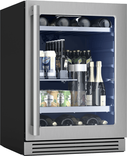 Zephyr PRPB24C01CG Presrv Pro Beverage Cooler, 24in Under Cabinet, SS+Glass, Reverse Door, 1 Zone