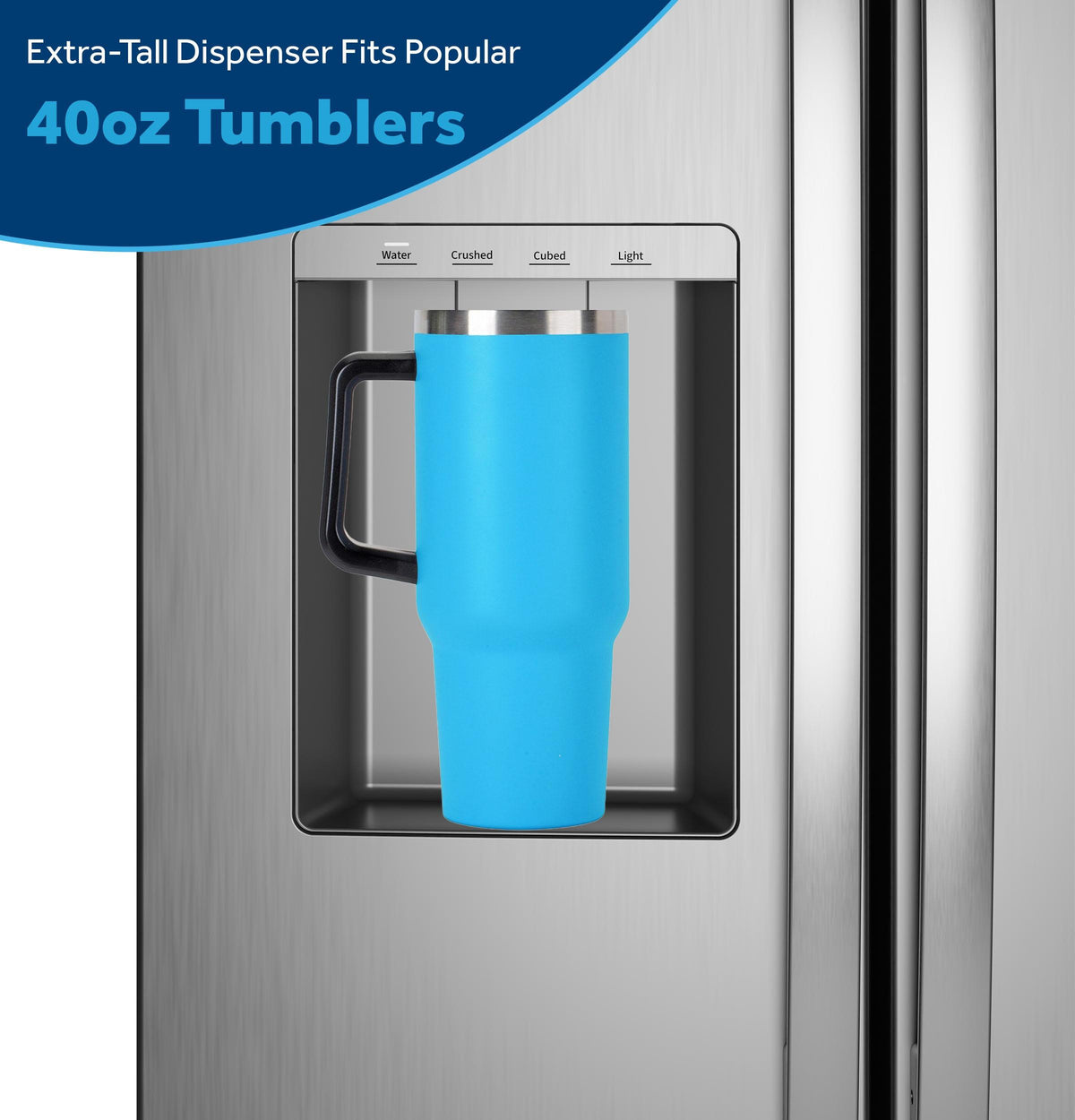 GZS24NYYFS GE® 23.6 Cu. Ft. Counter-Depth Side-By-Side Refrigerator with Extra Tall Dispenser and In-Door Icemaker