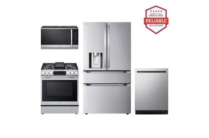 Lg LF29H8330SLSGL6335XMVEL2125XLDNPM654S 29 cu. ft. Smart Standard-Depth MAX™ 4-Door French Door Refrigerator with Slide-in Gas Range, FlushFit™ Top Control Dishwasher and Microwave Kitchen Package in Stainless Steel