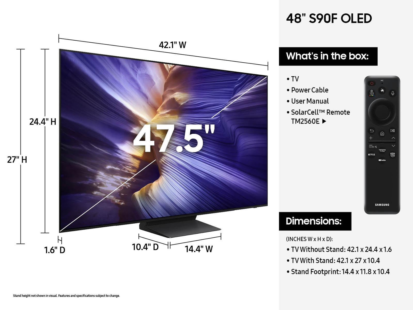 Samsung QN48S90FAEXZA 48" Class OLED S90F 4K Samsung Vision AI Smart TV (2025)