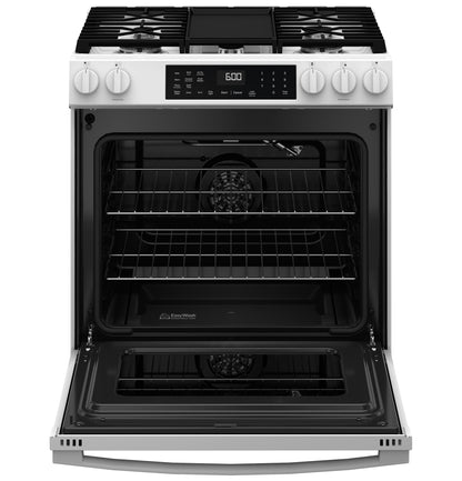 GGS600AVWW GE® 30" Slide-In Front-Control Convection Gas Range with No Preheat Air Fry and EasyWash™ Oven Tray