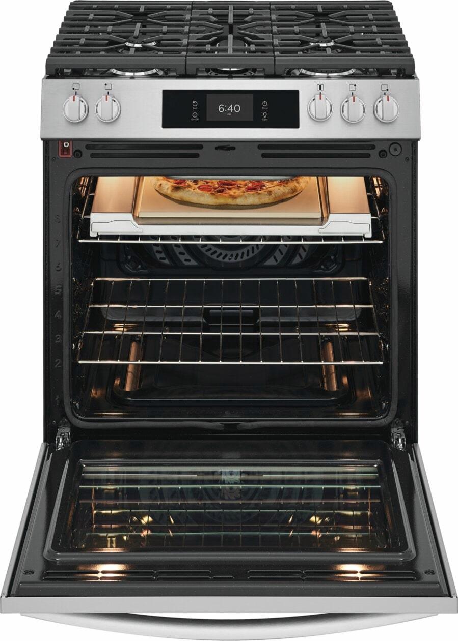 Frigidaire GCFG3070BF 30" Front Control Gas Range with Stone-Baked Pizza