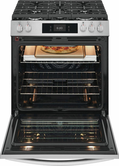 Frigidaire GCFG3070BF 30" Front Control Gas Range with Stone-Baked Pizza