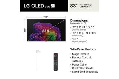 Lg OLED83G6WUA 83 Inch Class LG OLED evo AI G6 4K Smart TV 2026 with Supplied Flush Wall Mount