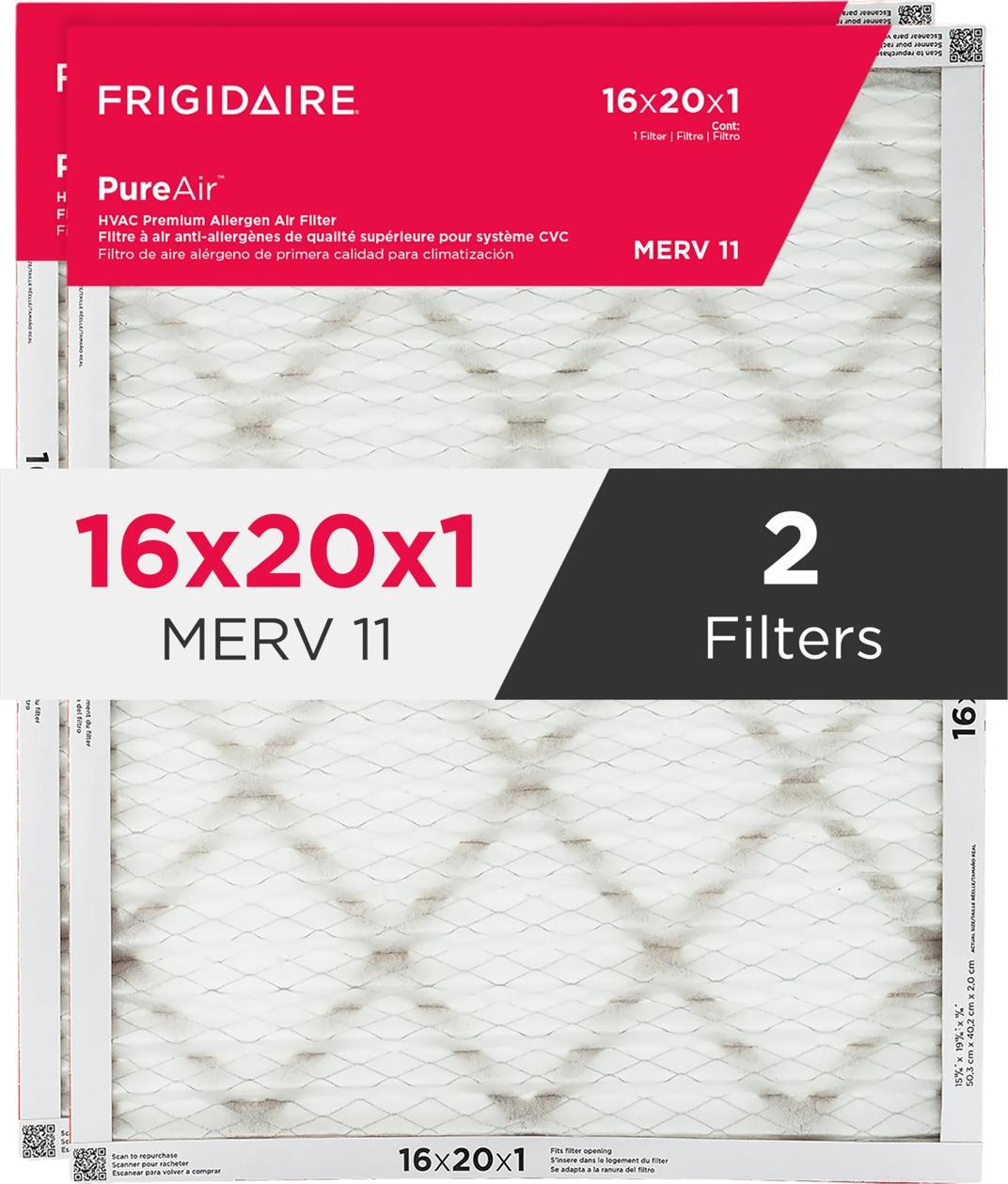Frigidaire HVAC1620112 PureAir® 16" x 20" x 1" MERV 11 Premium Allergen Air Filter - 2 Pack