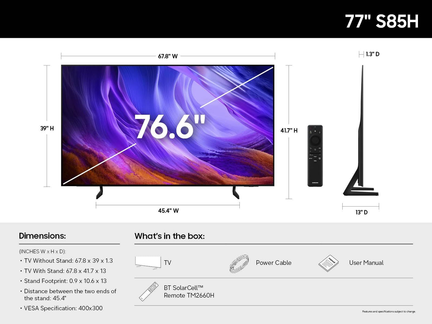 Samsung QN77S85HAEXZA 77 Inch Class OLED S85H 4K 4K Samsung Vision AI Smart TV (2026)