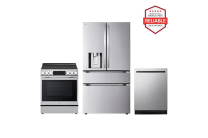 Lg LF29H8330SLSEL6335XELDNPM654S 29 cu. ft. Smart Standard-Depth MAX™ 4-Door French Door Refrigerator with Slide-in Electric Range and FlushFit™ Top Control Dishwasher Kitchen Package in Stainless Steel