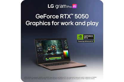 17Z90URPAU99U3 LG gram Pro Max 17 Inch Copilot+ PC, Windows 11 Home, Lightweight Dual AI Touchscreen Laptop, Intel® Core™ Ultra 9, NVIDIA RTX 5050, 32GB RAM, 1TB SSD, Bronze