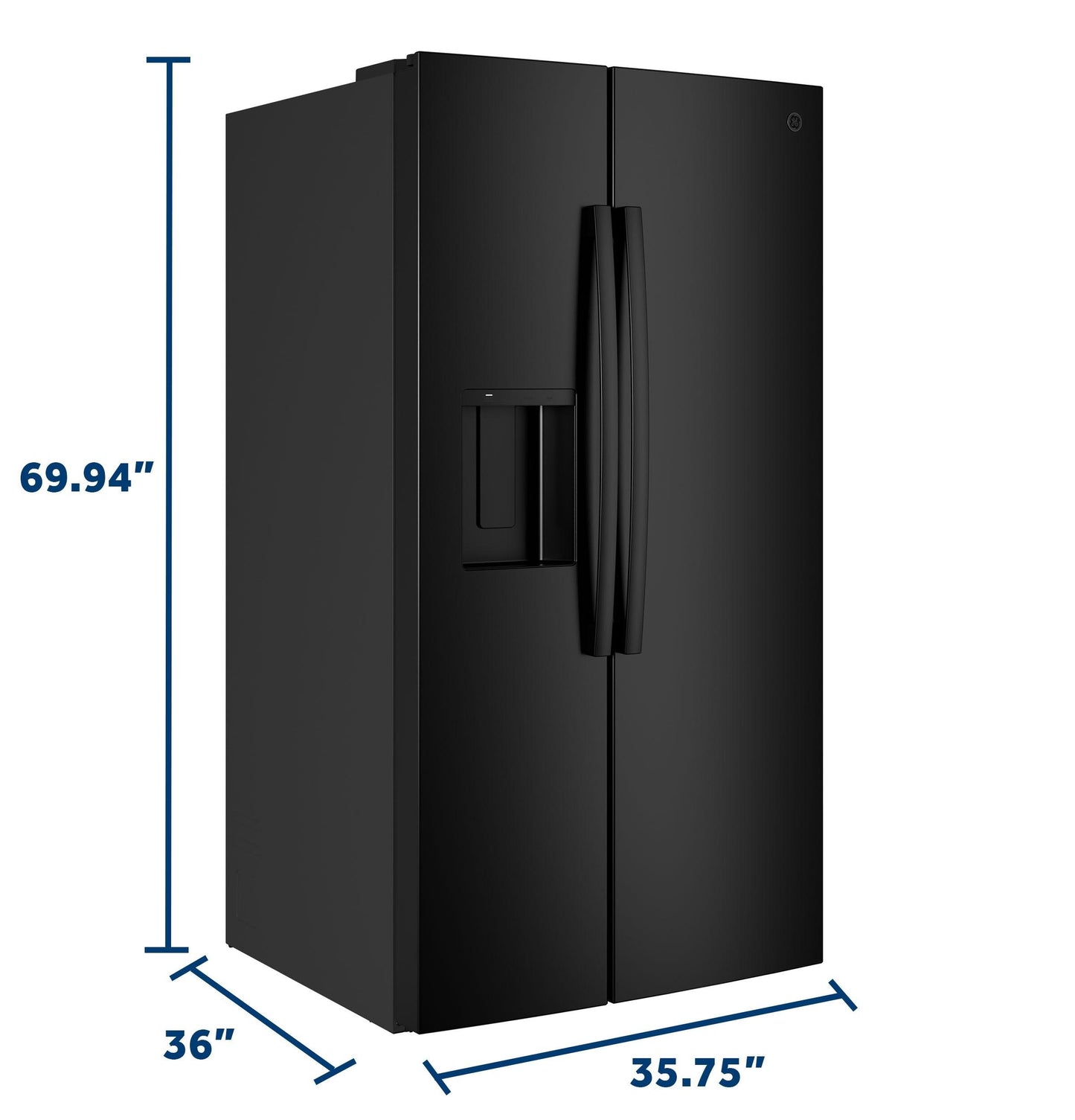 GSS28NGYBB GE® 27.9 Cu. Ft. Side-By-Side Refrigerator with Extra Tall Dispenser and In-Door Icemaker