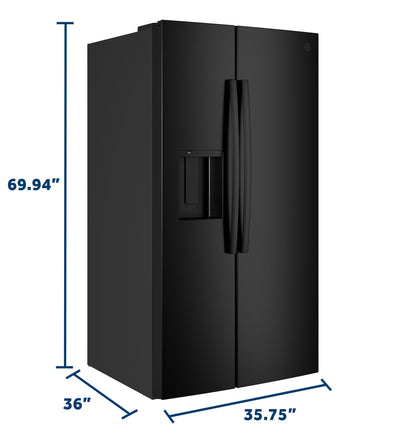 GSS28NGYBB GE® 27.9 Cu. Ft. Side-By-Side Refrigerator with Extra Tall Dispenser and In-Door Icemaker