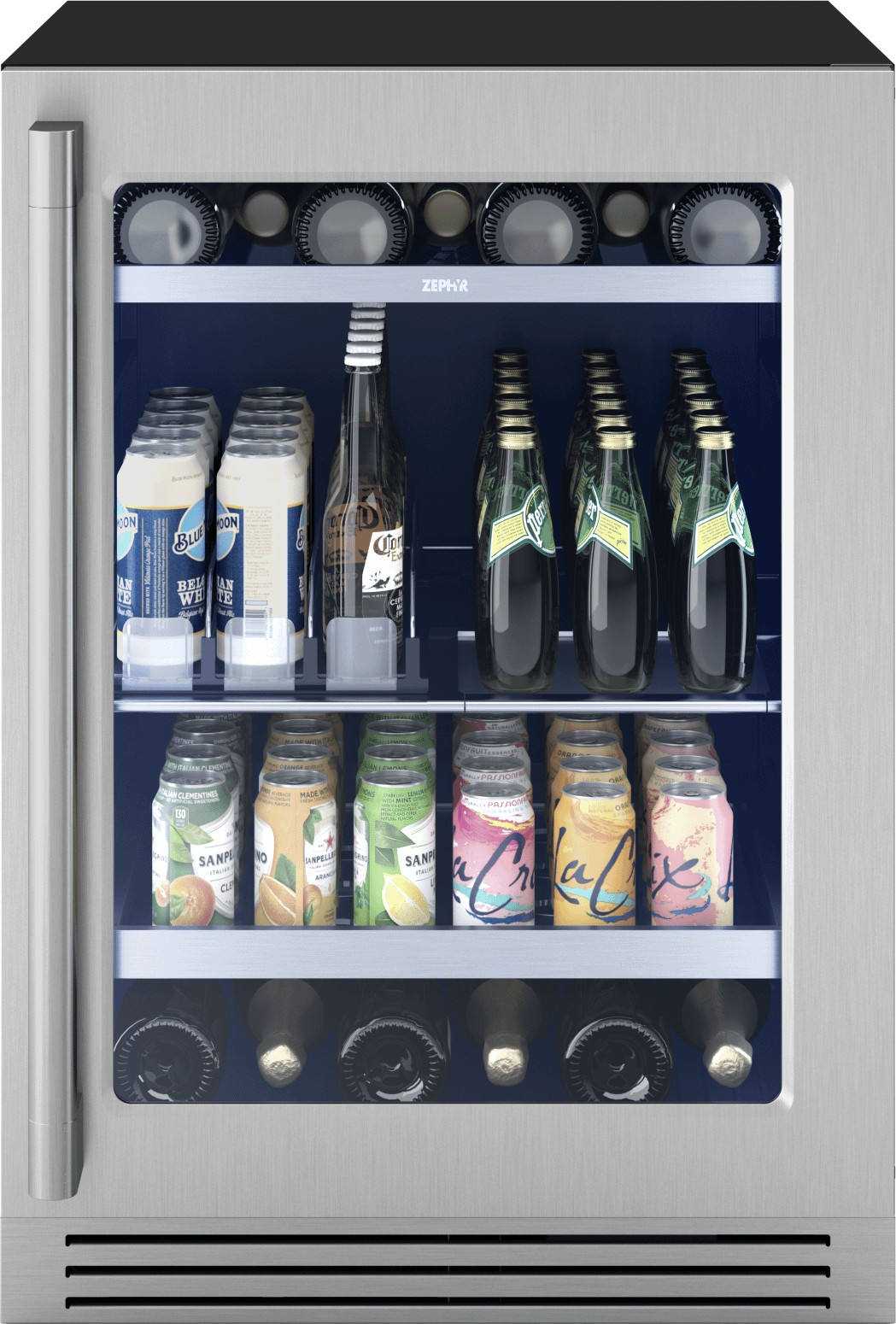 Zephyr PRPB24C01CG Presrv Pro Beverage Cooler, 24in Under Cabinet, SS+Glass, Reverse Door, 1 Zone