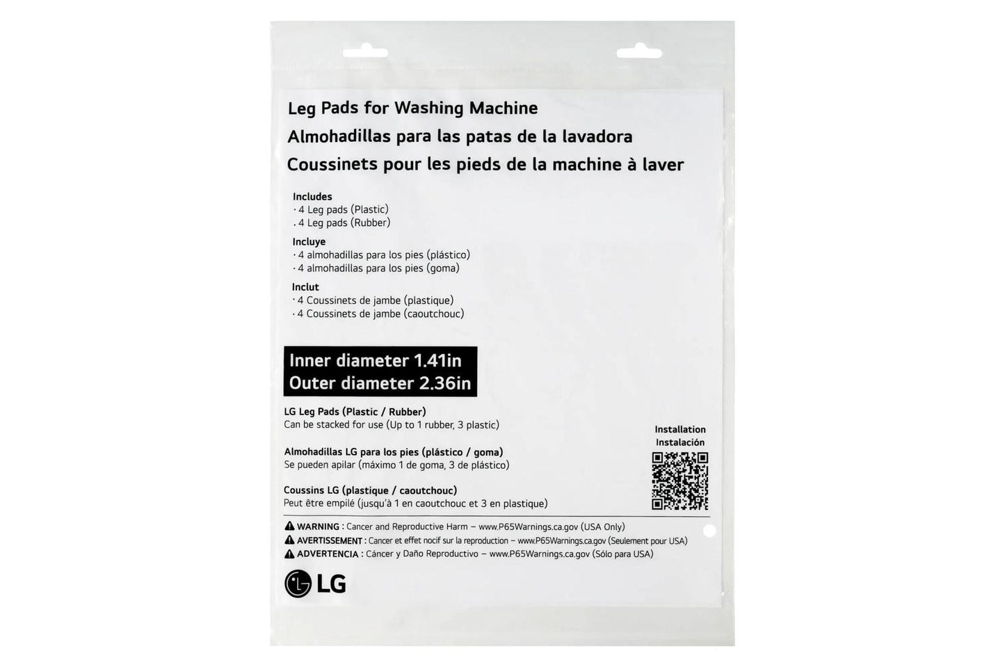 AGF04127477 LG Accessories AGF04127477 Washing Machine Leg Pads Kit