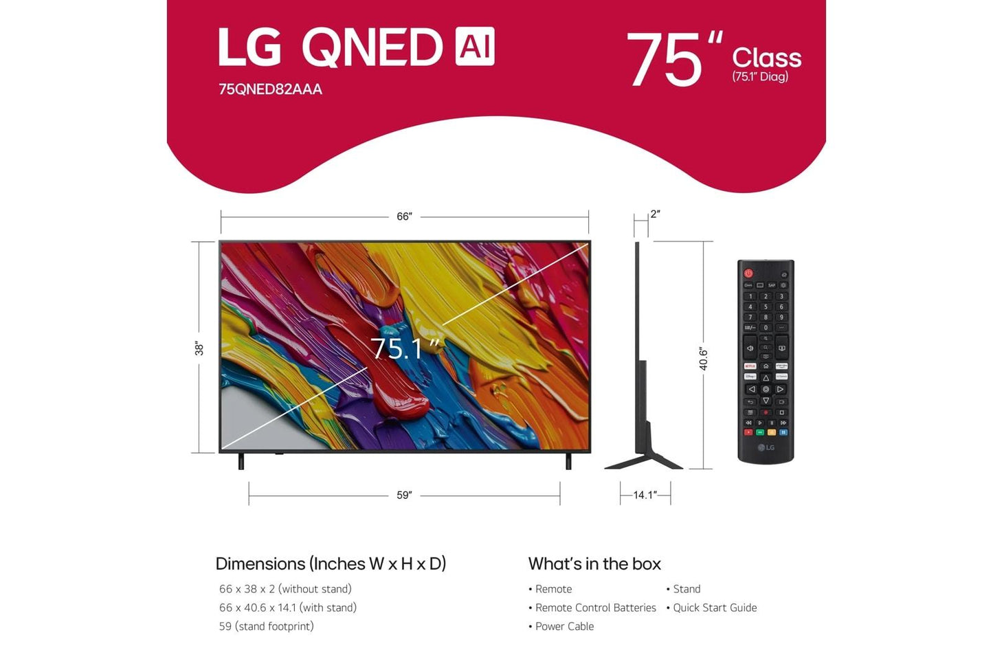 Lg 75QNED82AAA 75 Inch Class LG QNED AI QNED82A 4K Smart TV 2025