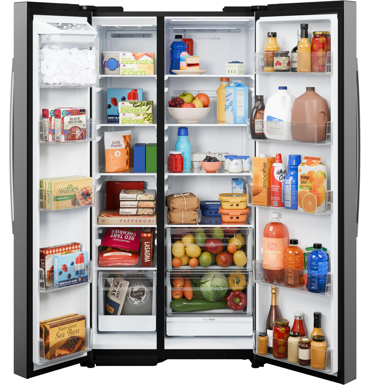 GKS24NYYFS GE® 24.2 Cu. Ft. Counter-Depth Side-By-Side Refrigerator with Internal Dispenser and In-Door Icemaker