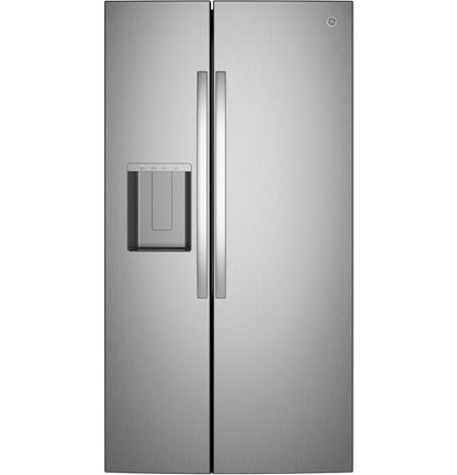 GZS24NYYFS GE® 23.6 Cu. Ft. Counter-Depth Side-By-Side Refrigerator with Extra Tall Dispenser and In-Door Icemaker