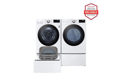 Lg WM4000HWADLEX4000WWD300CWWDP6W 4.5 cu. ft. Front Load Washer and 7.4 cu. ft. Electric Dryer with pedestal washer and drawer Laundry Set in White