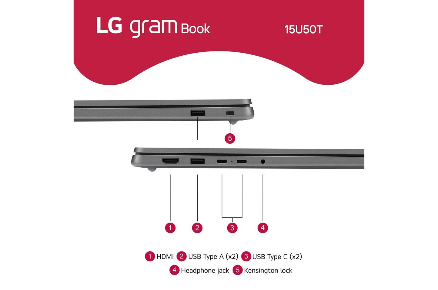 15U50TGARS1U1 LG gram Book 15.6 Inch, Thin and Lightweight Laptop, Windows 11 Home, Intel® Core™ i5-1334U, 8GB RAM, 256GB SSD, Titan Silver
