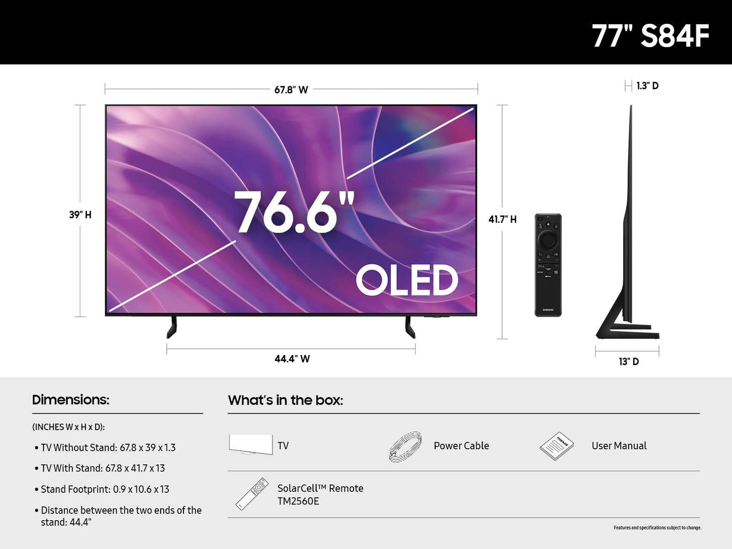 Samsung QN77S84FAEXZA 77 Inch Class OLED S84F 4K Samsung Vision AI Smart TV (2025)